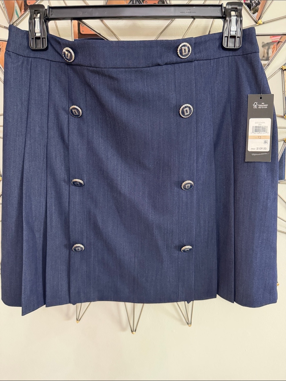 Karl Lagerfeld Navy Double-Breasted Pleated Mini Skirt